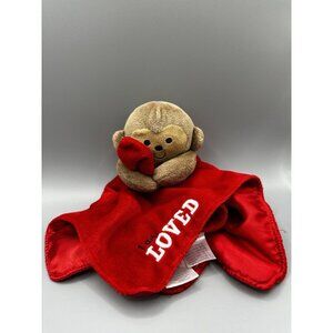Carters Brown Monkey I AM LOVED Red Satin Security Blanket Rattle Lovey Carter’s
